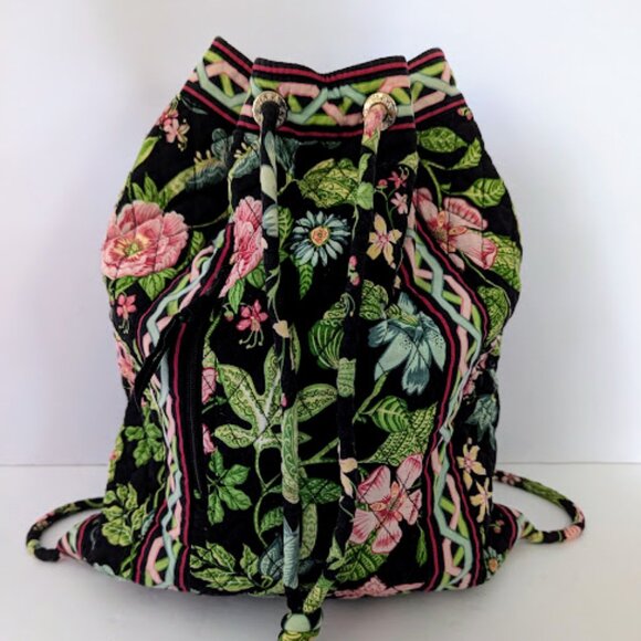 Vintage Vera Bradley Botanica Swing Cord Strap Drawstring Ditty Duffel Backpack - Picture 1 of 9